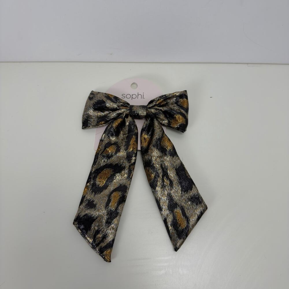 Sophi Girls Leopard Print Fabric Bow Hair Accessory Black Gold